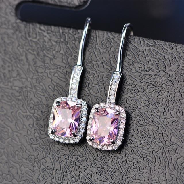 Onerain 100 % 925 Sterling Silber 6 * 8 mm Smaragd Citrin Saphir Edelsteine Tropfen Hängende Hakenohrringe Für Damen Schmuck Großhandel rosa