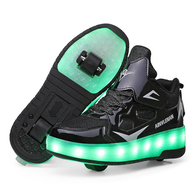 TUINANLE Kinder-Rollschuhe mit LED-Licht, leuchtend leuchtende Skate-Sneaker mit Rollen 30 schwarz