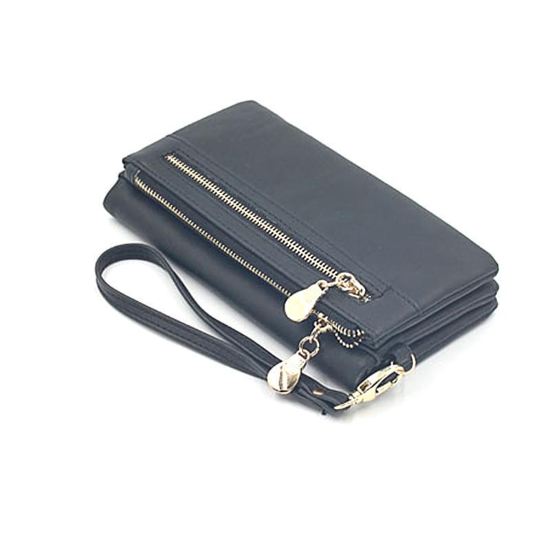 Yogodlns Damen-Geldbörse, Vintage-Stil, mattiertes Leder, lange Geldbörse, modische Clutch, Handtaschen 18.5*3*9.5CM schwarz
