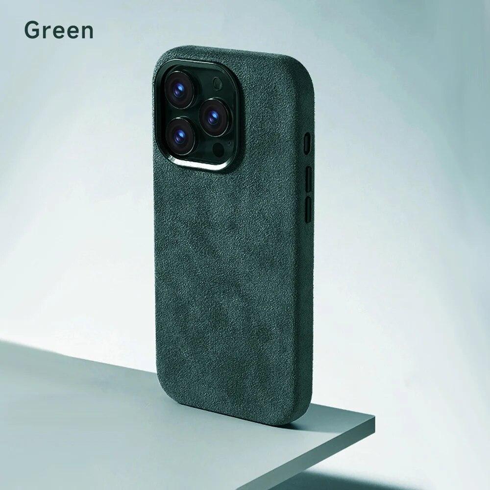 Luxuriöse Wildleder-Hülle für iPhone 15 Pro Max 14 13 Pro 12, magnetisch, Magsafe-Aufladung, stoßfeste Schutzhülle For Iphone 15promax grün
