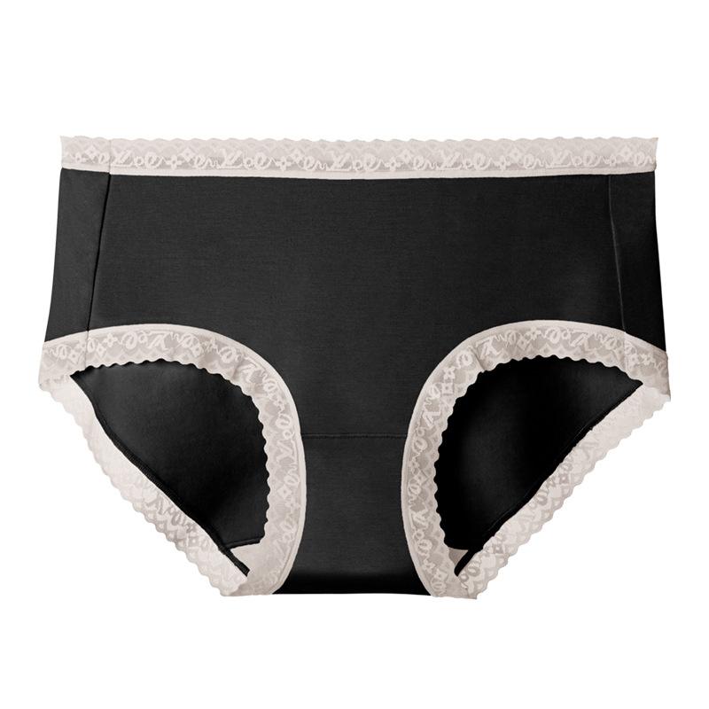 Baumwoll-Damenunterwäsche, antibakterielle Spitzenunterwäsche, mittlere Taille, Damen-Shorts, hochelastische Dreieckshose M schwarz