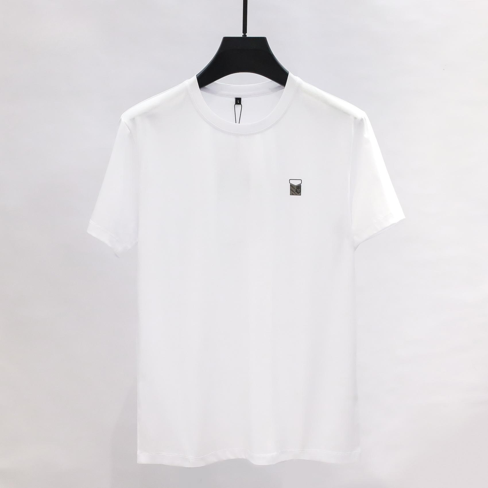 Frühling Sommer Herrenmode Seide Herren Rundhals Freizeit Kurzarm T-Shirt M white