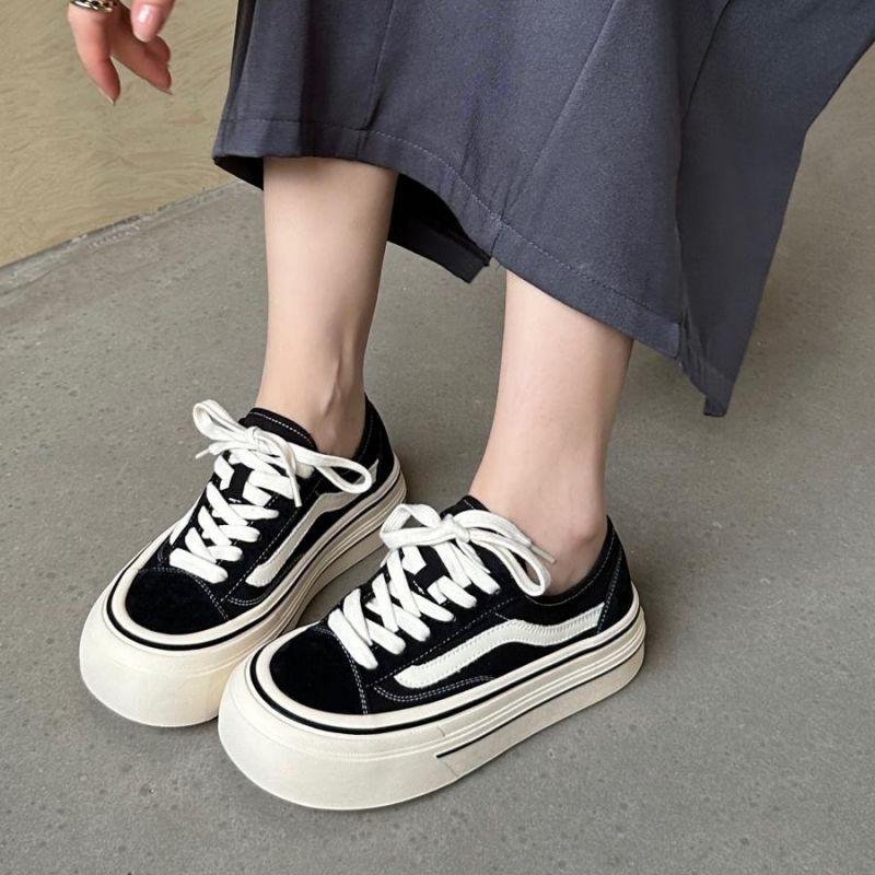 Lässige Canvas-Schuhe für Studenten, passend zu allem, weiße Schuhe, Plateau-Schuhe mit Höhenerhöhung, dicksohlige, superweiche Schuhe 40 schwarz