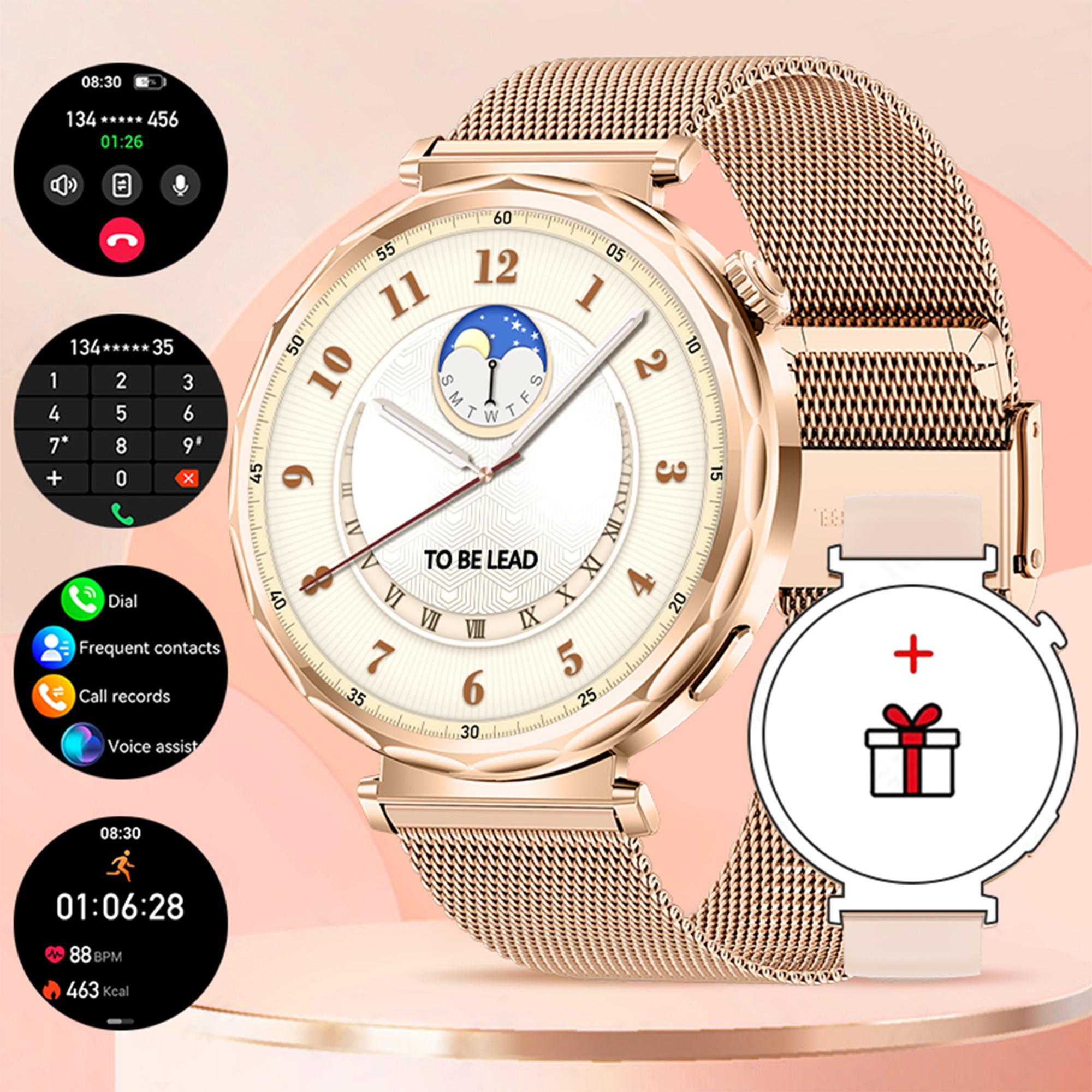 LIGE Neue Smartwatch Damen Vollkreis Touchscreen Bluetooth Anruf Wasserdicht Sport Aktivität Fitness Smartwatch Damengeschenk mesh belt gold