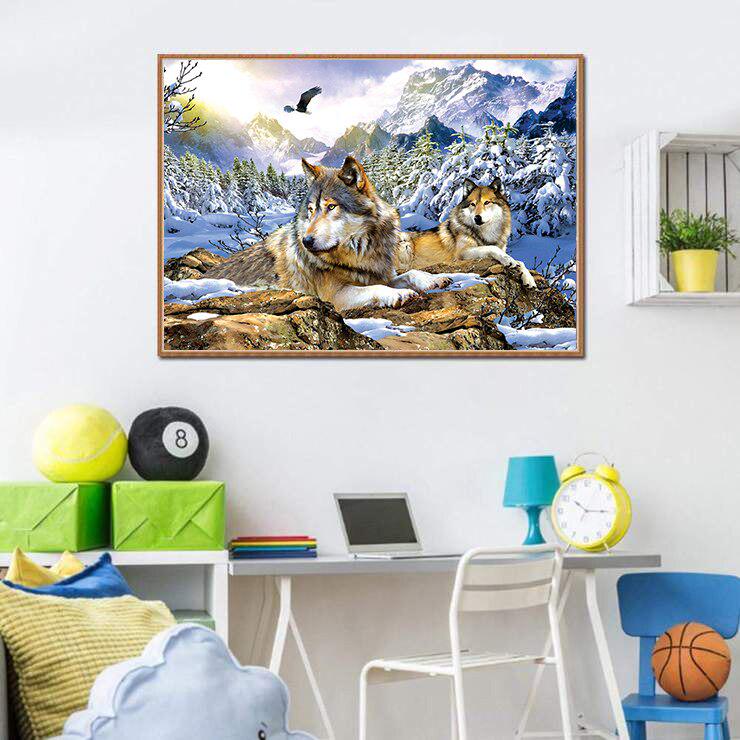 Diamant-Gemälde, Stickerei, Schneewolf, Handarbeit, Geschenk, voller Diamant-Mosaik, Kreuzstich 20X30CM