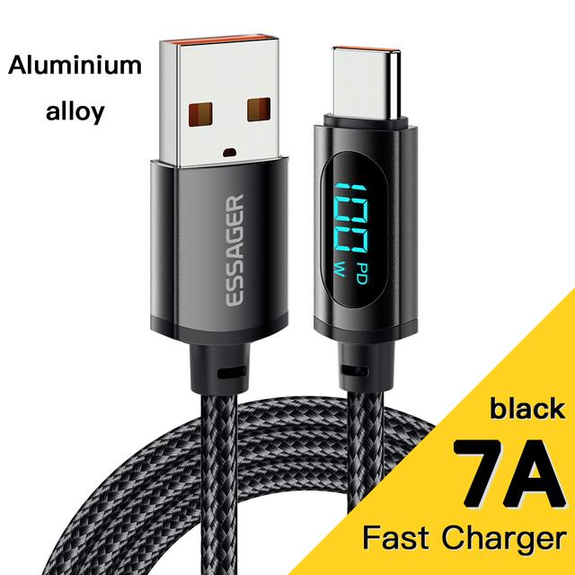 Essager PD 100W USB Typ C Kabel zu USB C 7A Schnellladegerät Kabel für OPPO Realme Huawei Poco Samsung Datenanzeigekabel 2m 7A100W A-C schwarz