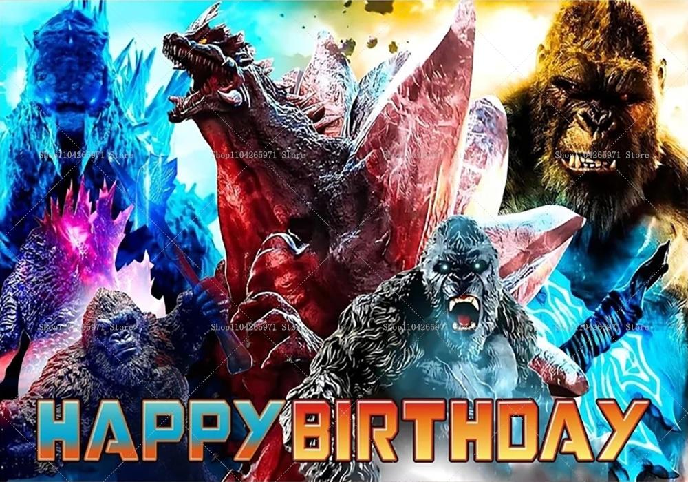 Godzilla vs King Kong Cartoon Hintergrund Banner Monster Clash Abenteuer Thema Kindergeburtstag Party Dekoration Foto Hintergrund Zubehör 210X150CM blue