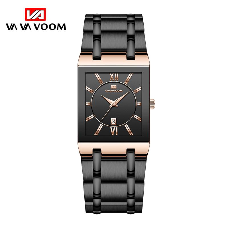 VA VA VOOM Herrenuhren, modisch, Top-Marke, luxuriös, weißes Quadrat, wasserdicht, Quarz-Armbanduhr, Edelstahl, Datumsuhr, Herren-Casual-Business-Uhr NO Packaging rose gold/schwarz