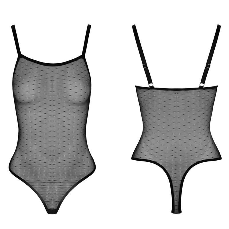 CINOON Hosenträger Bodycon Bodysuit Frauen Spitze Transparent Weibliche Pullover Schwarz Sexy Bodys Femme Pullover Casual Strampler XL schwarz