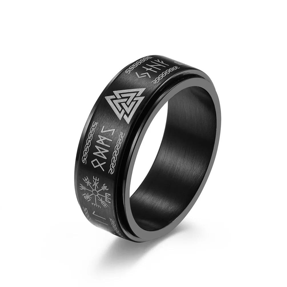 Vintage Wikinger-Runenringe für Männer Frauen Retro Wikinger Edelstahl Drehbarer Fidget Angst Spinner Ring Retro Amulett Schmuck 11 gray