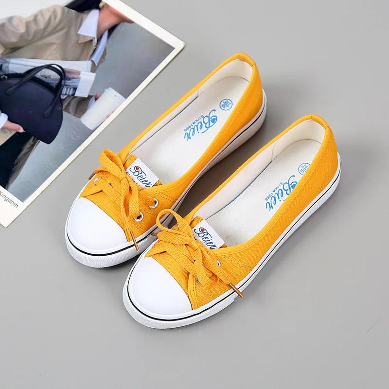 Damen Canvas Kleine weiße Flache Sommerschuhe Sport Casual Damen Weiche Schuhe Sneakers Zapatos De Mujer Plateau Sneakers 39 gelb