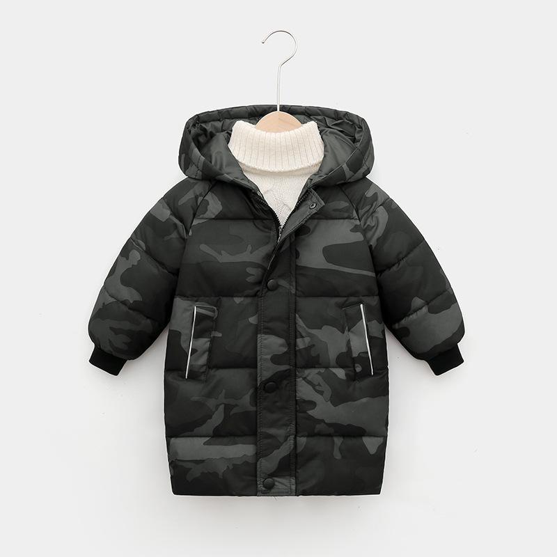 Neue kinder Unten Jacke Jungen Mädchen Winter Kleidung Koreanische Baumwolle Gepolsterte Kleidung Baby Verdickt Mantel 150cm coole schwarze