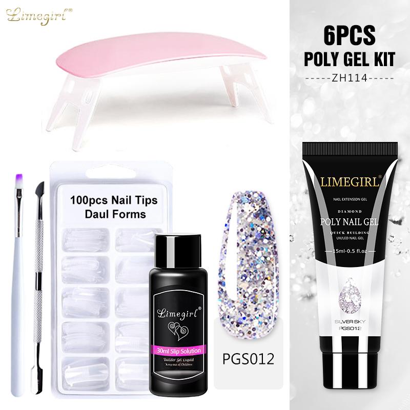 Limegirl Nagel-Maniküre-Set, Poly-Nagelgel-Set, 15 ml, Aufbau-UV-Nagelgel, Spitzenform, Quicking, Aufbau, Nagel-Werkzeug-Set, Erweiterungs-Set