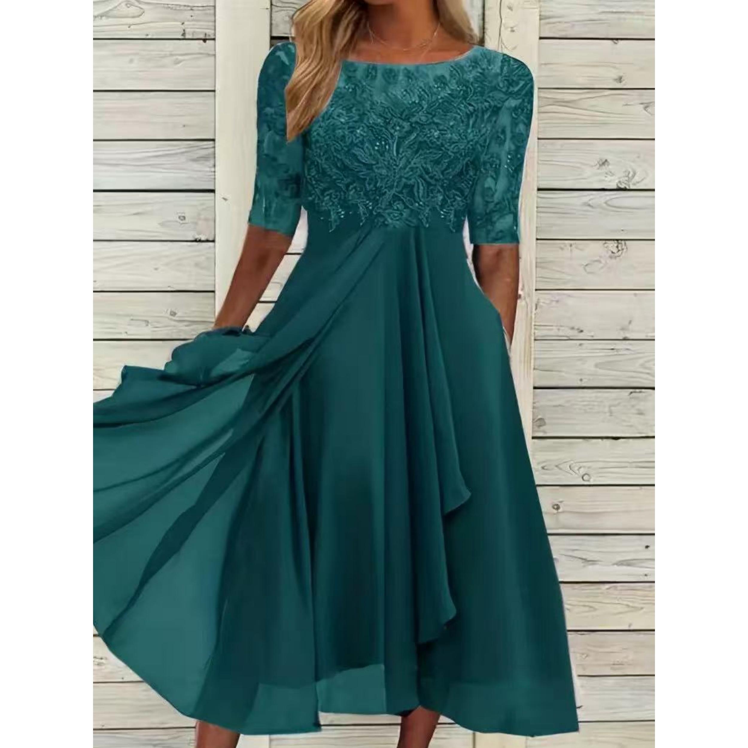HNXC Damenmode Sommer Frühling Einfarbig Druck Kurzarm O-Ausschnitt Freizeitkleider XXL dunkelgrüne