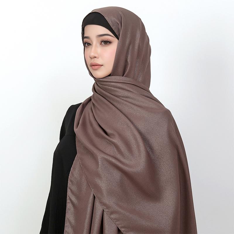 Damen Übergröße Einfarbig Schlicht Chiffon Knitter Silber Hijab Schal Dame Hochwertige Wickeltücher und Schals Muslimisches Stirnband Islamischer Turban gray