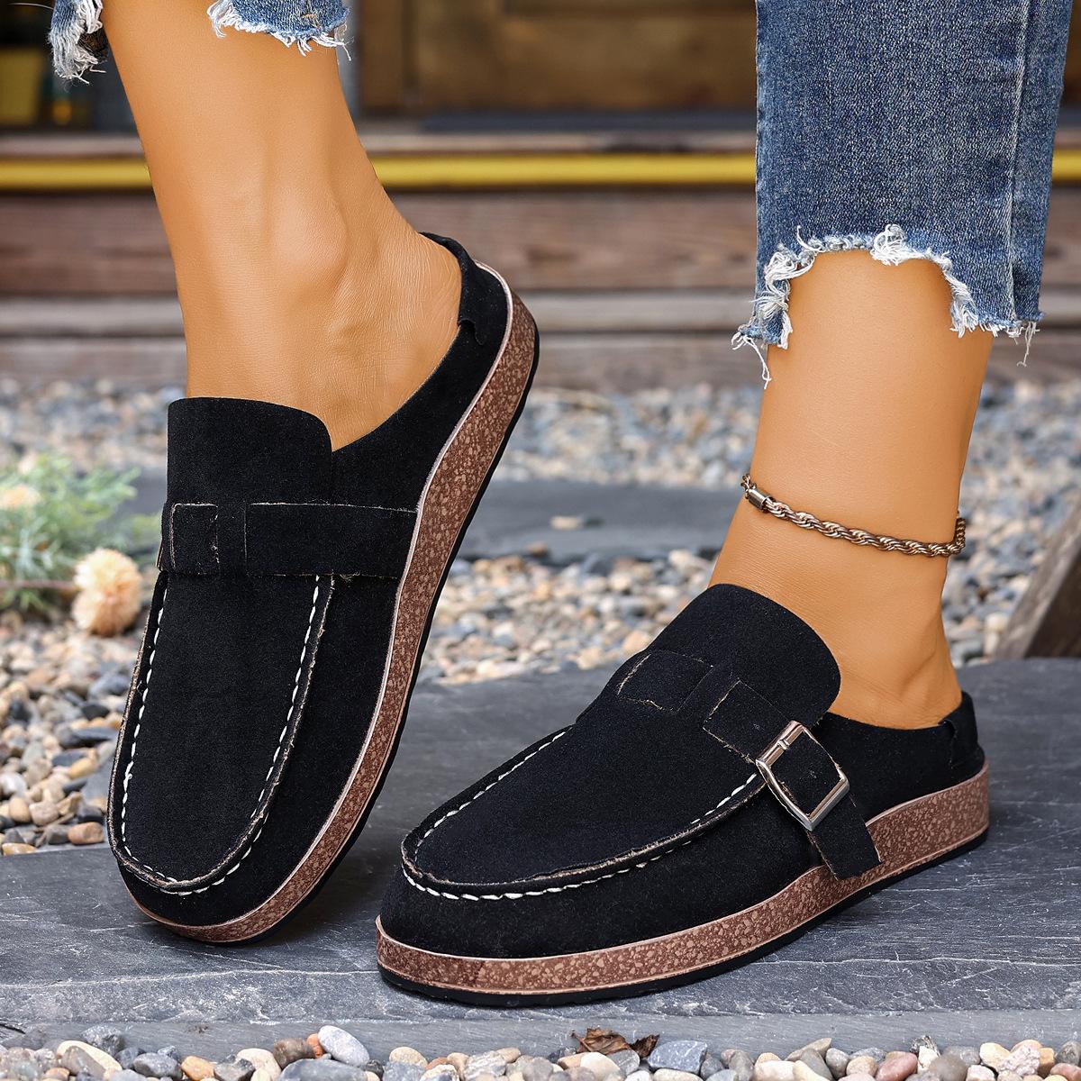 Mode Übergröße Schuhe für Damen 35-42 Sommer Mode Slipper Plateau Keilabsatz Hausschuhe Damen Casual Runde Zehen Ballerinas Sandalen 35 schwarz