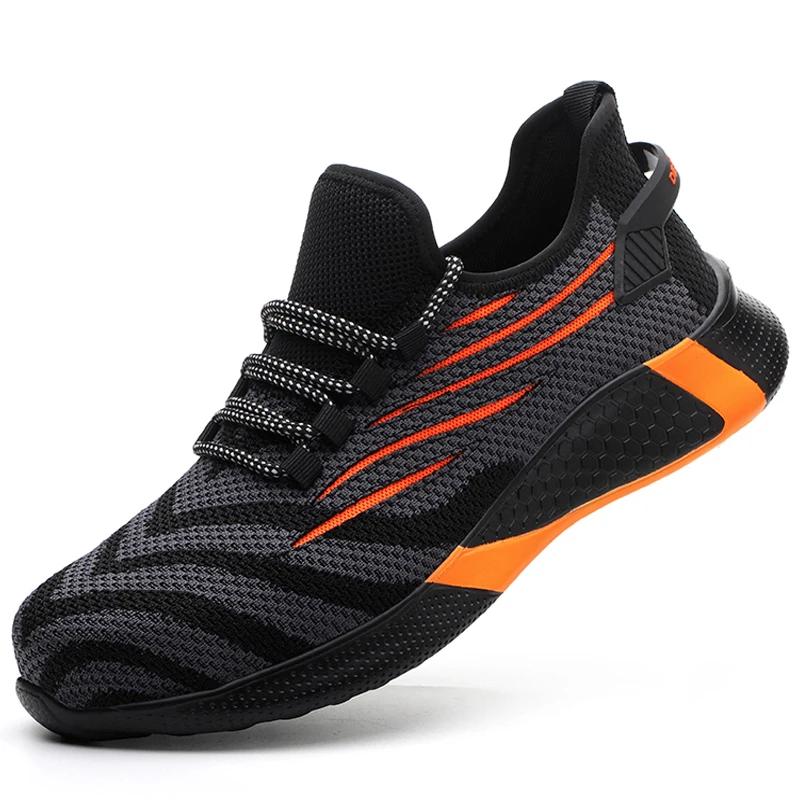 Große Größe 49 50 Sicherheitsschuhe für Männer Frauen Arbeitsschuhe Anti-Smash Anti-Pannen-Schutzschuhe bequeme Turnschuhe mit Stahlkappe 50 orange