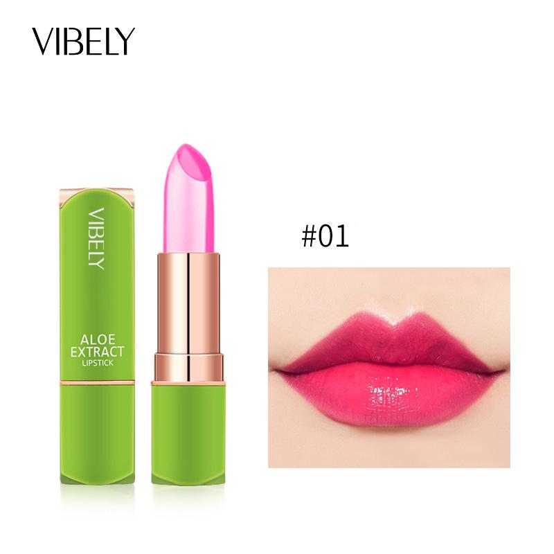 VIBELY Gesunde Feuchtigkeitsspendende Aloe Aloe Gelee, Warm, Lippenstift, Lang anhaltend Feuchtigkeitsspendend Anti-Trocken Schimmer Lippenstift Lippenstift Rot 01