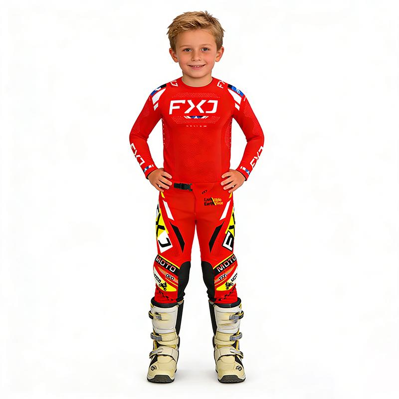 GRÖSSE 20 22 24 26 28 FXJ Kinder Enduro Motocross Ausrüstungsset MX Trikot Hose Motorrad Kits MTB Off Road Jugend Rennanzug YXL-26 (30-36KG) rot