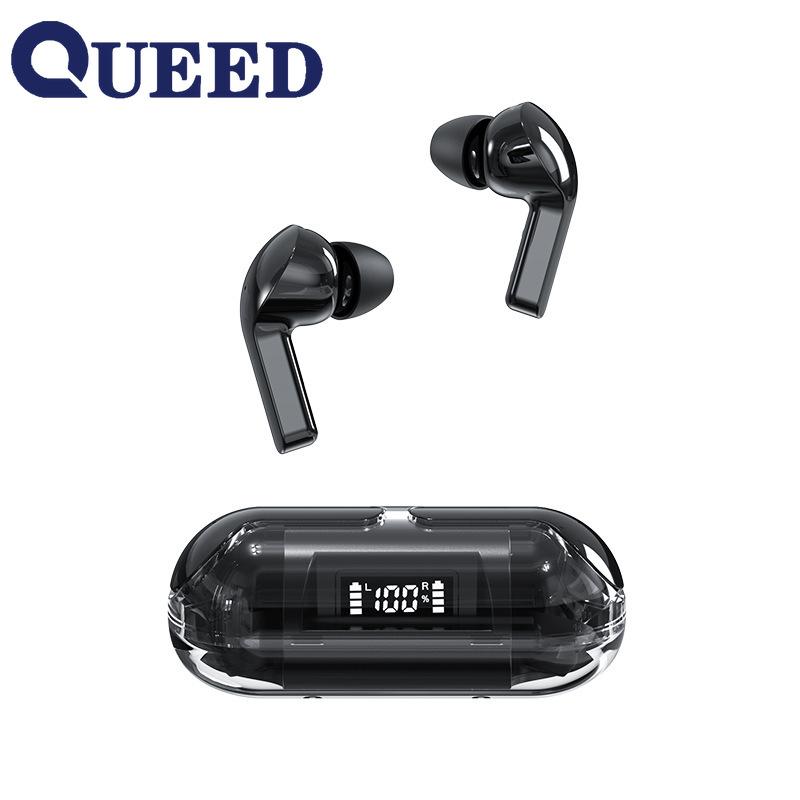 Bluetooth-Headset, transparente Hülle, kreative Touch-Nummer zeigt kabelloses TWS-Bluetooth-Headset schwarz