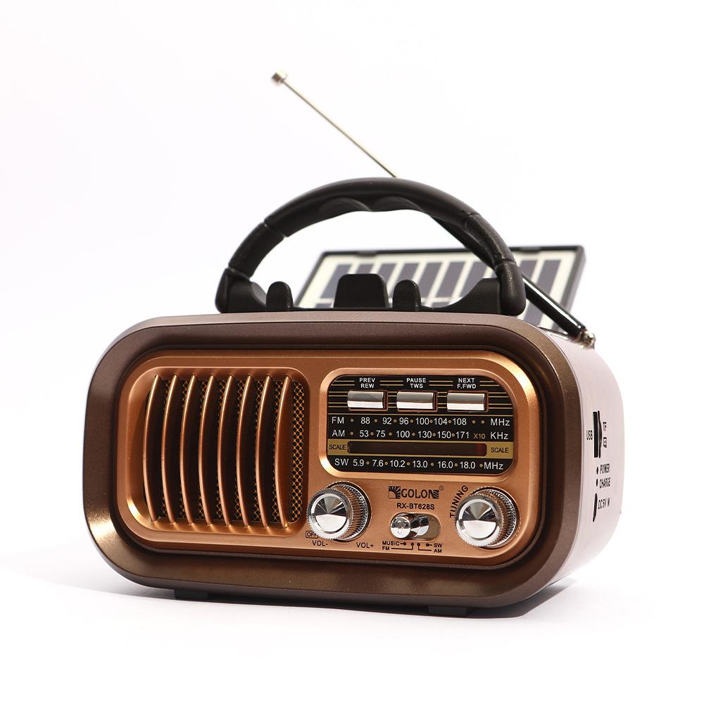 Vintage Solar Radio 3-Band Tragbares Radio FM/AM/SW Tuning Dial Multifunktionale BT Lautsprecher Unterstützung braun
