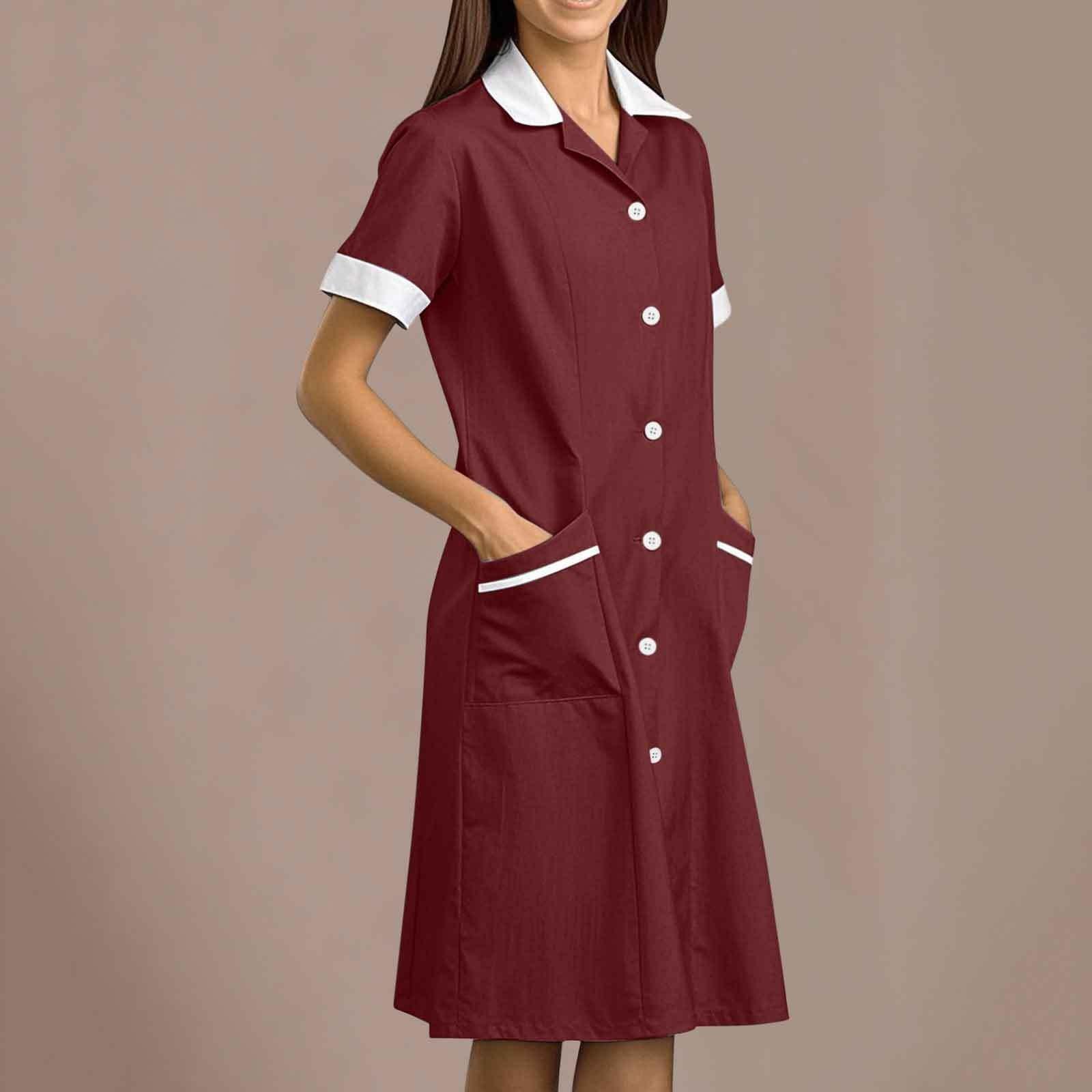 Damen Modische Pharmazeutische Uniform Uniform Lang- und Kurzarm Slim Fit Arbeitskleidung L weinrot