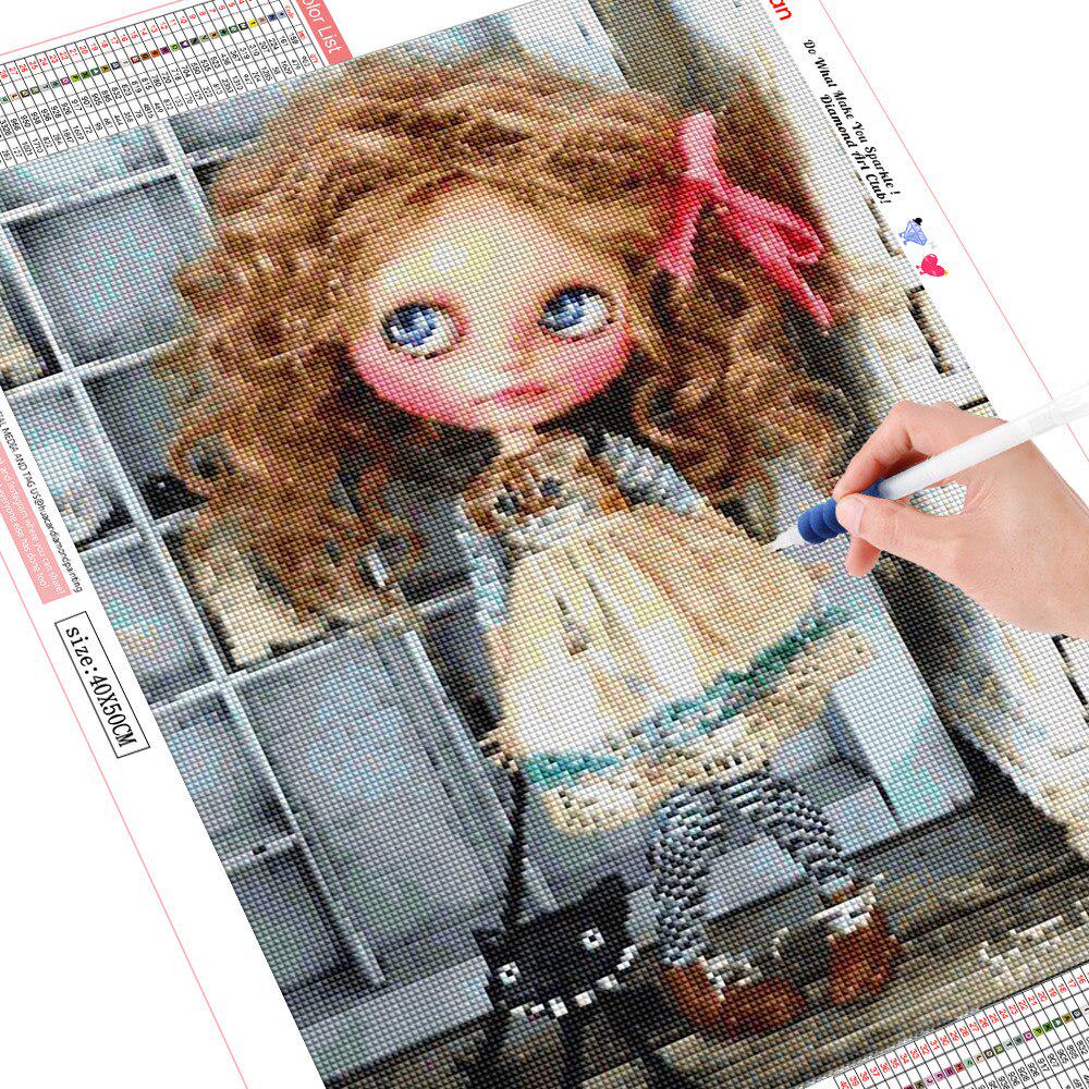 Diamant-Mosaik-Cartoon 5D-Diamant-Malerei-Set, komplettes rundes Puppenbild, Strass-Diamant-Stickerei 20X30