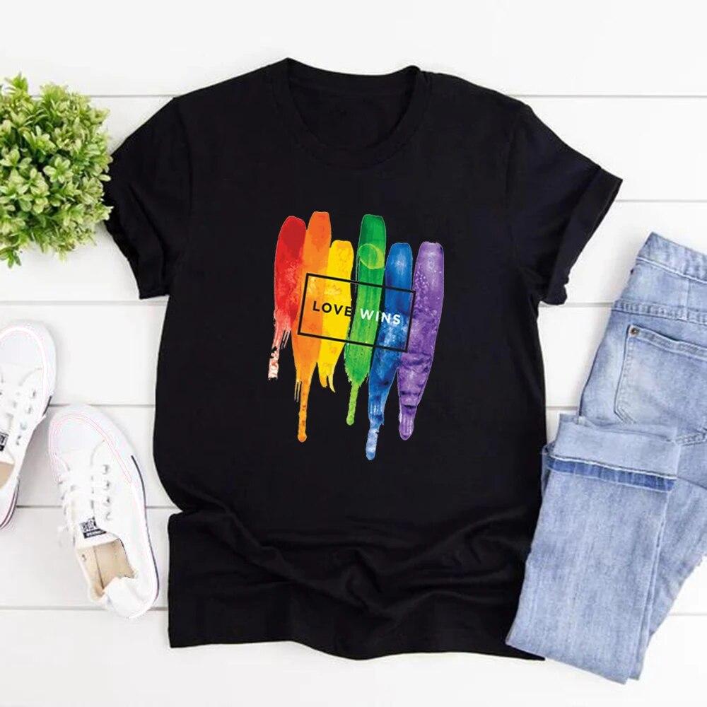 LGBT T-Shirt Gay Pride T-Shirt Regenbogen Schwule Lesben T-Shirts Love Wins T-Shirt Damen Kurzarm T-Shirt Streetwear Tops LGBT Geschenk XXXL schwarz