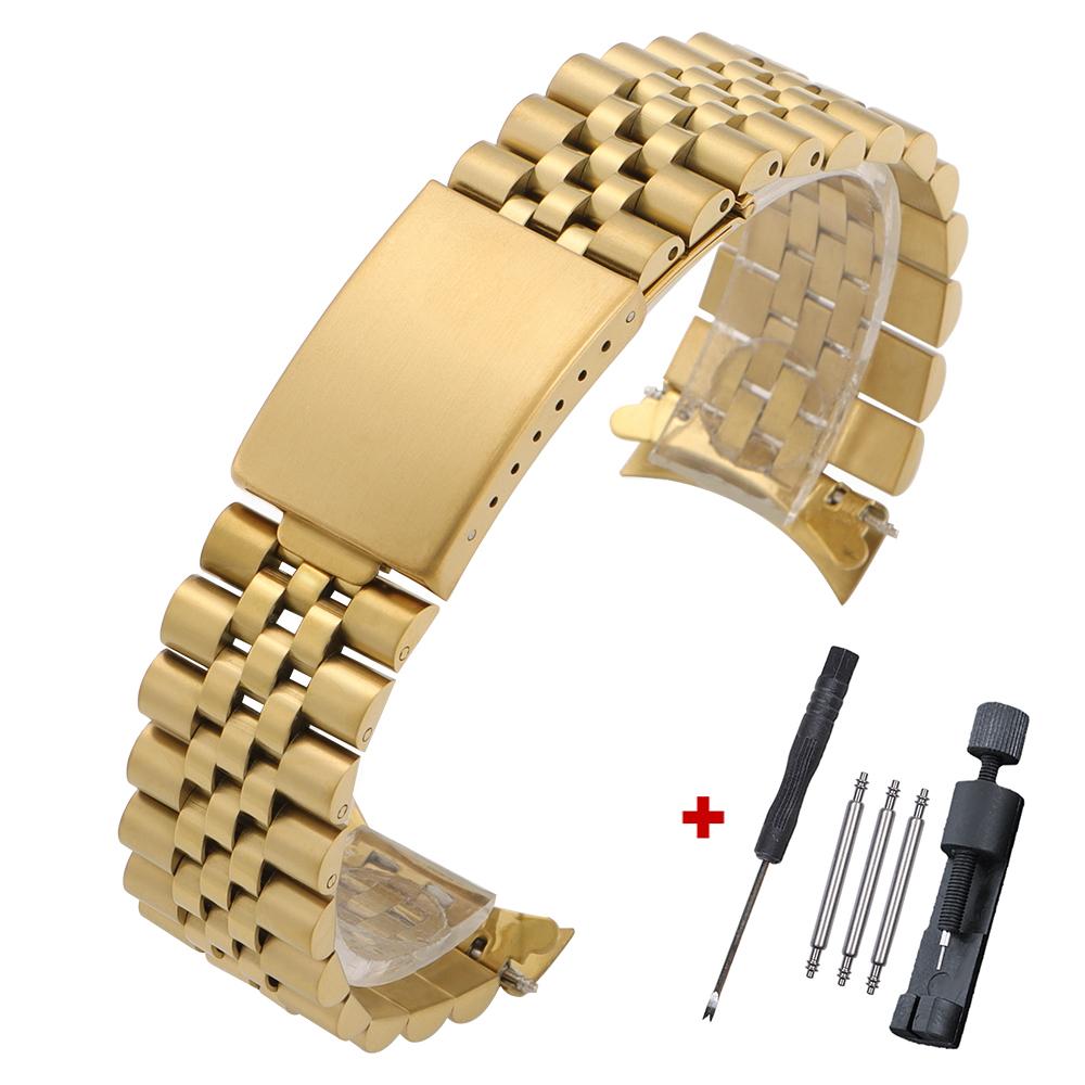 18mm 19mm 20mm 21mm Metallarmband mit gebogenem Ende für Rolex DATEJUST Uhrenarmbänder Herren Massives Edelstahl Uhrenarmband Zubehör 18mm gold