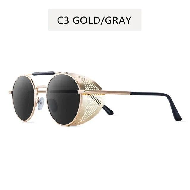 Retro Runde Metall Sonnenbrille Steampunk Männer Frauen Trend Marke Designer Vintage Sonnenbrille UV400 Schutz Brillen grau/gold