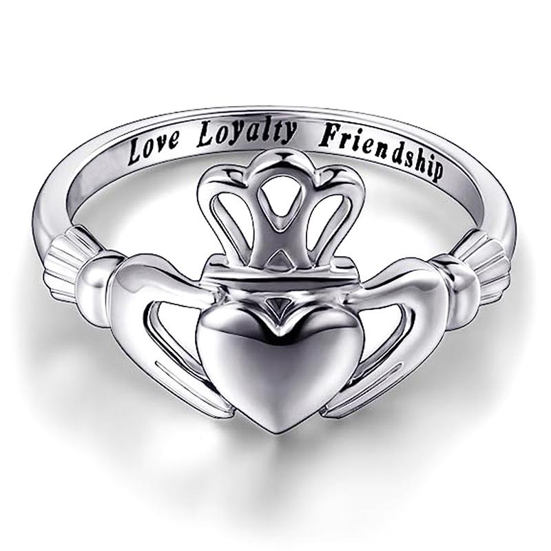 Huitan Kreatives Design Verlobungsringe für Damen Metall Kupferfarbe Krone Umarmung Herzförmig Damen Fingerring Statement Schmuck 10 gray