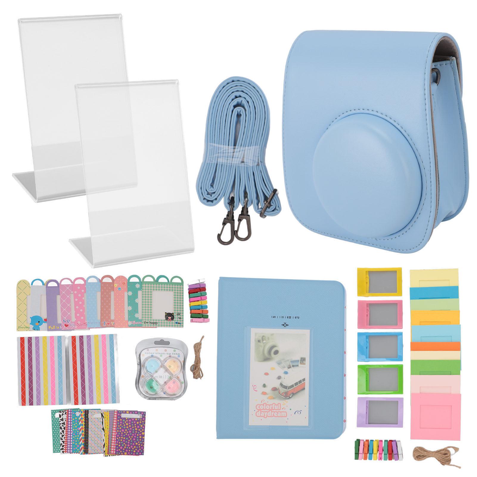 Zubehör für Fujifilm Instax Mini 12, PU-Leder-Sofortbildkamera-Tasche, Mini-Bilderalbum-Rahmen blau
