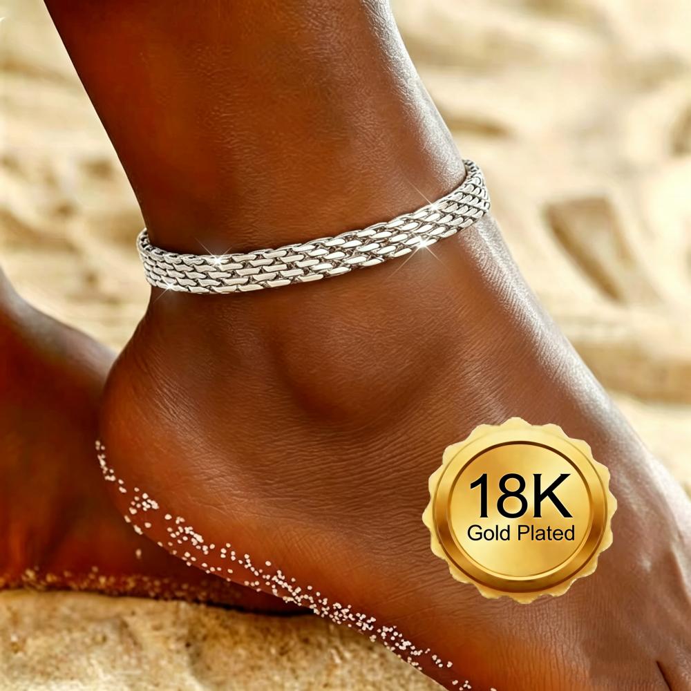 18K Goldbeschichteter Edelstahl Wasserdichte Dicke Uhrenketten-Fußkettchen Damenmode Knöchel Kette Verstellbar Vielseitiger Schmuck silber