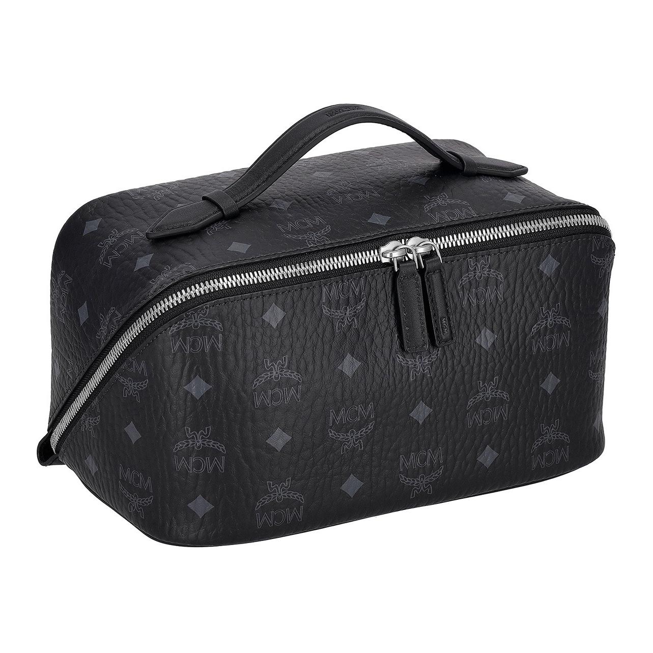 MCM Ottomar Visetos Vintage Silber Hardware Canvas Mit Lederbesatz Kulturtasche Mittel Damen Kulturtasche schwarz MXZESTT06BK001 Basic Set (Bag+Dust Bag)