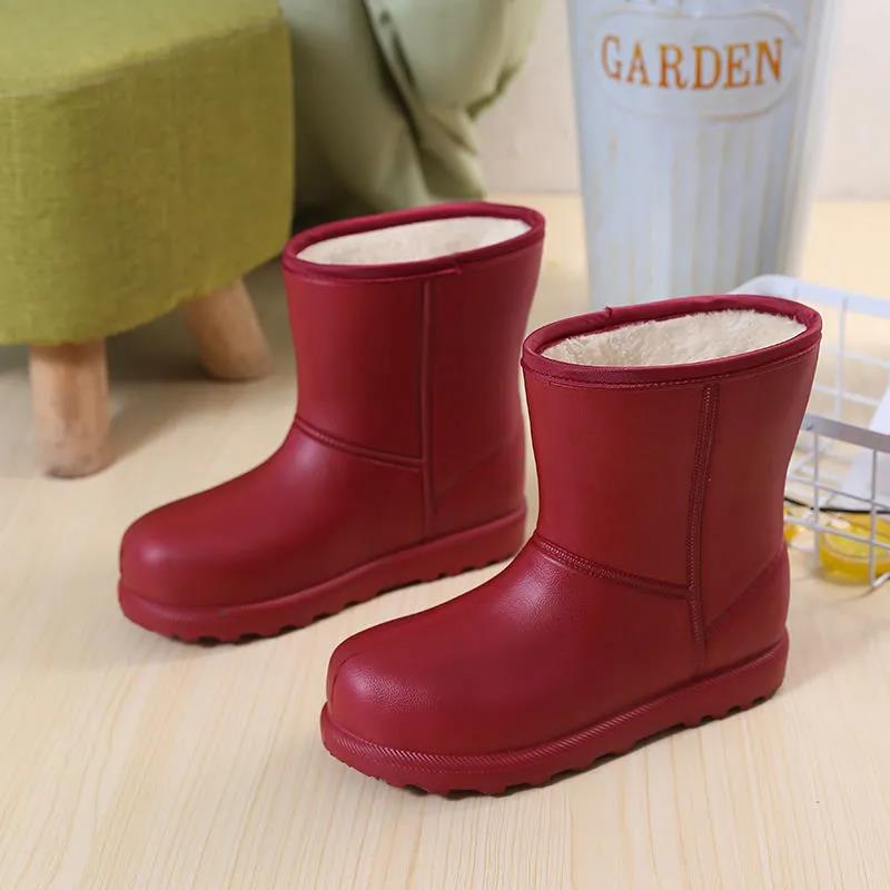 Frauen Winter Schnee Stiefel Rutschfeste Wasserdichte Regen Stiefel Plus Samt Baumwolle Schuhe Warme Student Stiefel 36 wein rot