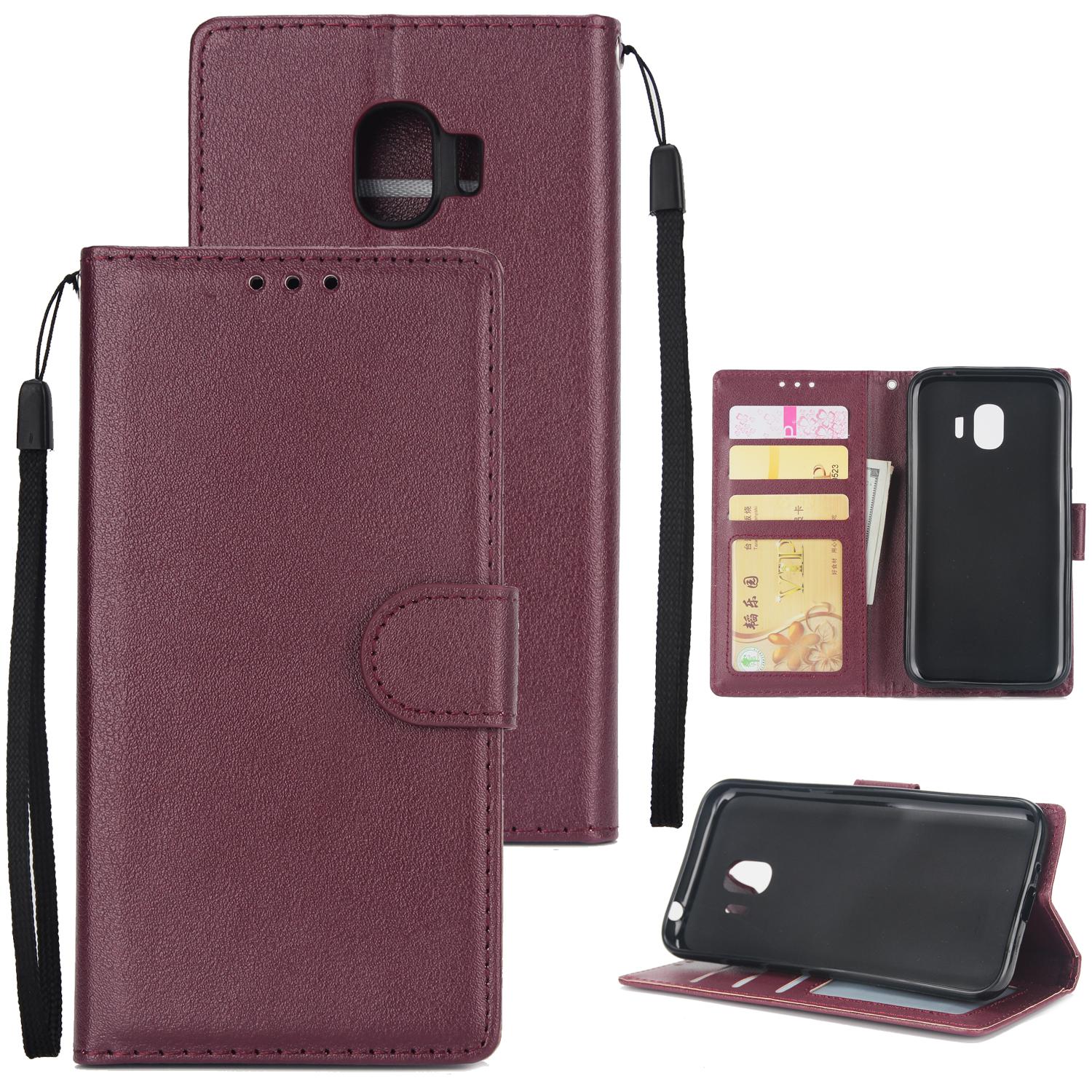 Flip Leder Brieftasche Fall für Samsung Galaxy J2 J3 J4 J6 J7 J8 2018 J5 2016 2017 J6 Prime Plus a01 Core A32 A42 S30 Ultra Funda Galaxy J3 2017 J330 wein rot