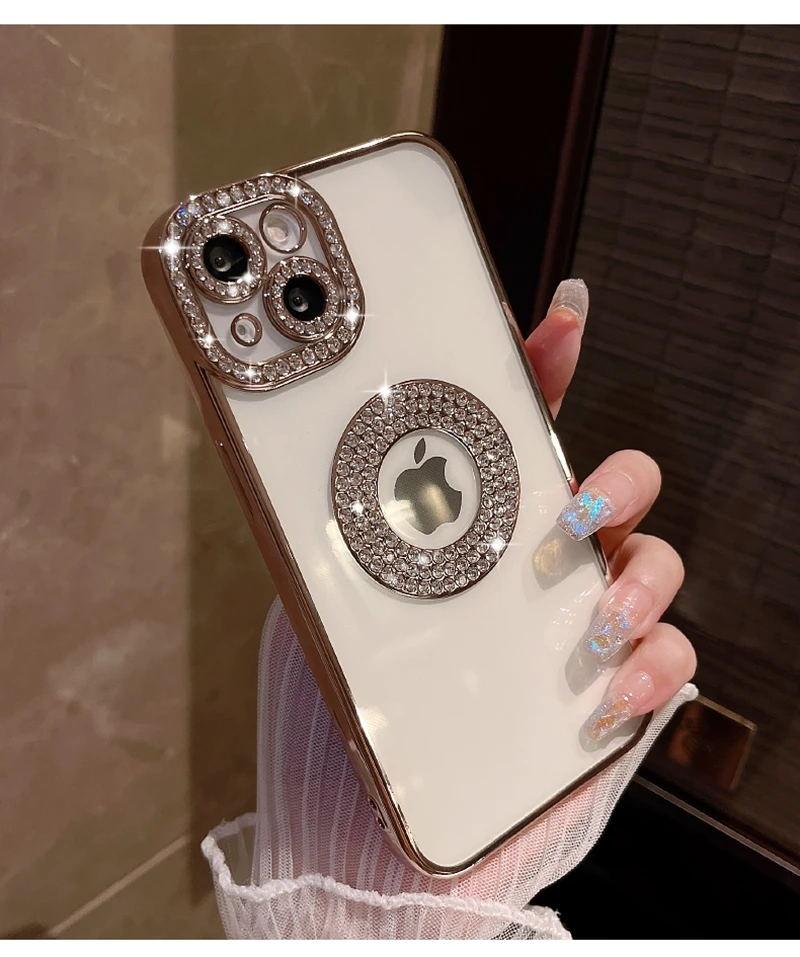 Luxuriöse galvanisierte Diamant-Glitzer-Hülle für iPhone 11 12 13 14 15 16 Pro Max 14 Plus Transparente ausgehöhlte Stoßstange Weiche Hülle For iPhone 13 black