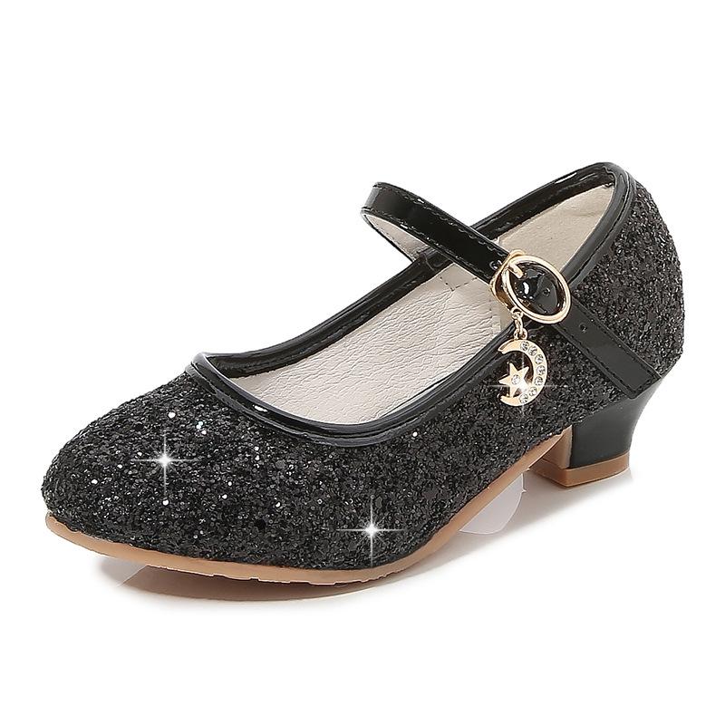 Frühling Neue Stil Mädchen Schuhe Strass Pailletten Modische Prinzessin Schuhe mit Einem Wort Schnalle kinder Leistung Schuhe 26 schwarz