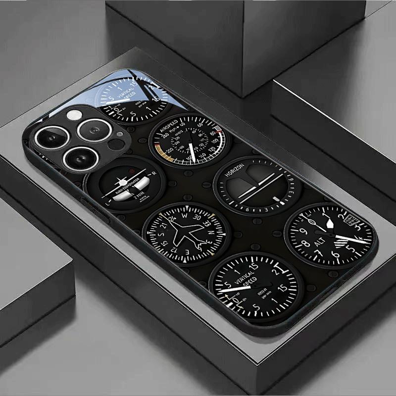 Luftfahrtinstrumentenmuster Gehärtetes Glas Schwarze Handyhülle Für Samsung Galaxy S25 S24 S23 Ultra Plus FE Stoßfeste Hülle Galaxy S23 Ultra