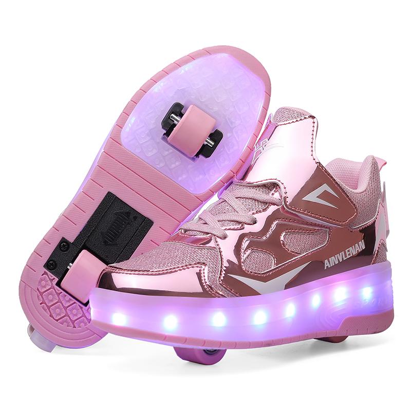 TUINANLE Kinder-Rollschuhe mit LED-Licht, leuchtend leuchtende Skate-Sneaker mit Rollen 30 rosa