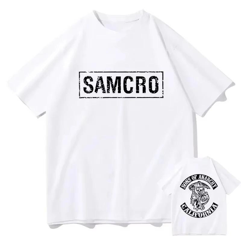 Sons of Anarchy SAMCRO Print T-Shirt Männer Frauen Trend Hip Hop Rock Übergroßes Kurzarm-T-Shirt Sommer Baumwolle T-Shirts Kleidung Tops XXXL weiß