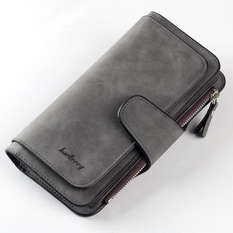 Neue Geldbörse Damen Leder Luxus Kartenetui Clutch Bag Lässige Damen Geldbörse Reißverschlusstasche Schnalle Damen Geldbörse Damen Geldbörse Handtasche Damen dunkelgraue