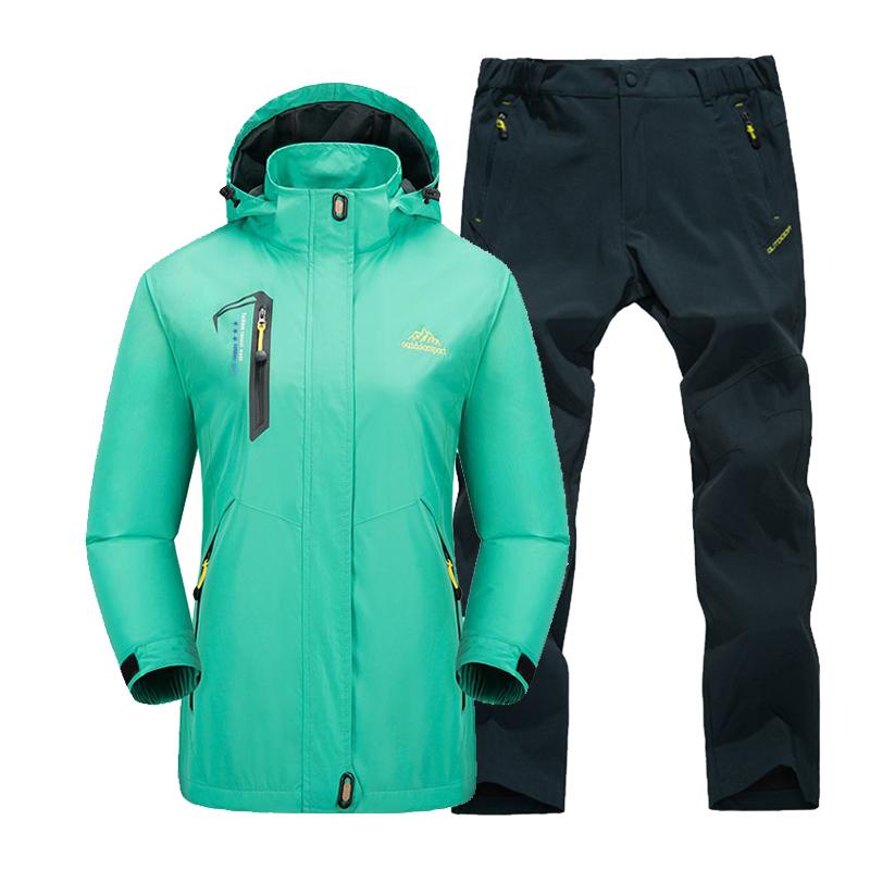 Damen Jacke Hose Wander Set Herbst Outdoor Reise Wasserdicht Winddicht Anzug Trekking Mantel Hose M