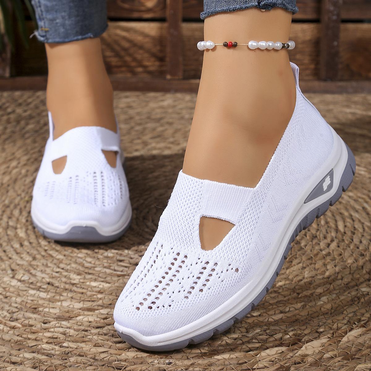 Damenschuhe Slipper Flache Schuhe Atmungsaktive Strickschuhe Lässige Schuhe Bequeme Schuhe für den Frühling 43 weiß