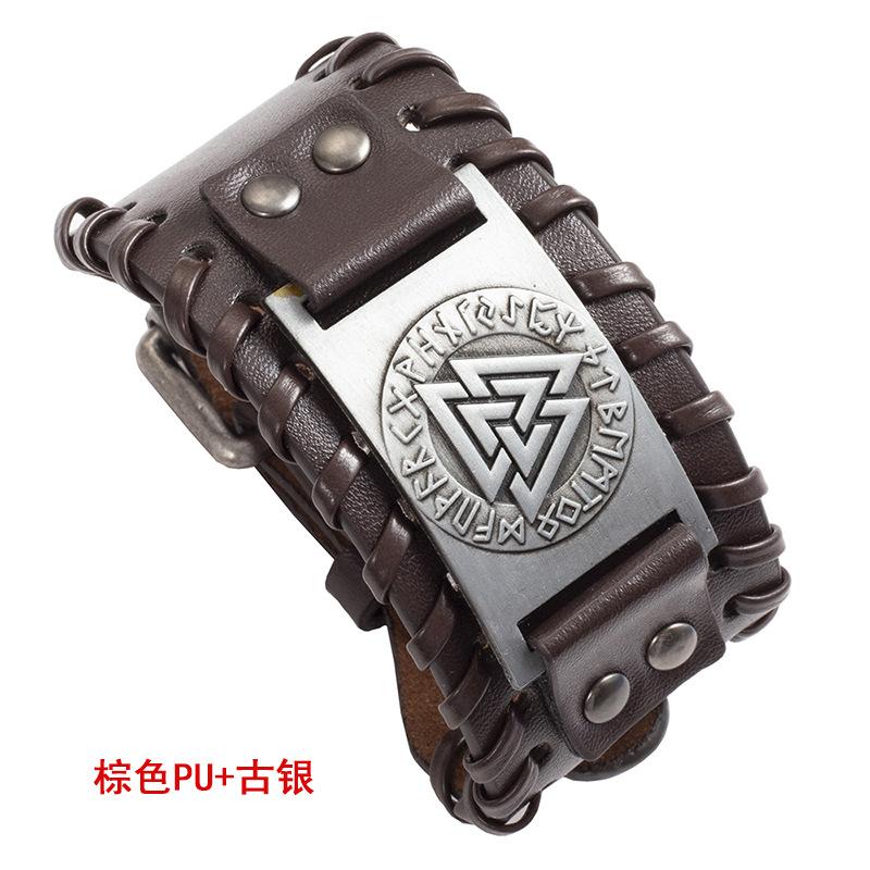Schmuck Nordic Viking Totem Dreieck Energie Armband männer Kreative Leder Armband Persönlichkeit Retro Geflochtenes Armband