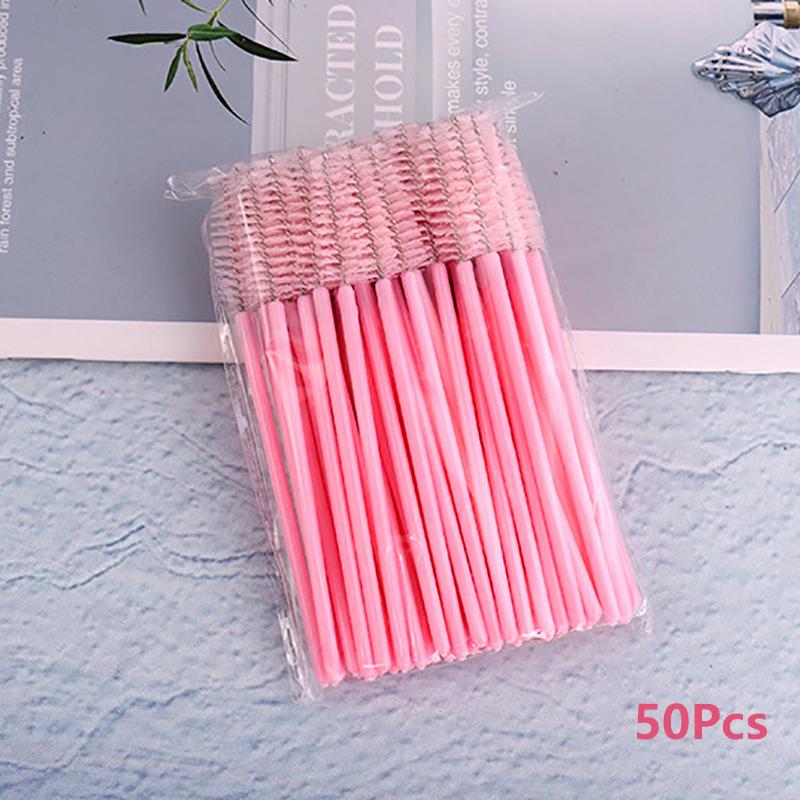 50 Stück Wimpernpinsel Make-up-Pinsel Einweg-Mascara-Stab-Applikator-Spooler Eye Lashes Cosmetic Pinsel Wimpernverlängerungswerkzeug rosa
