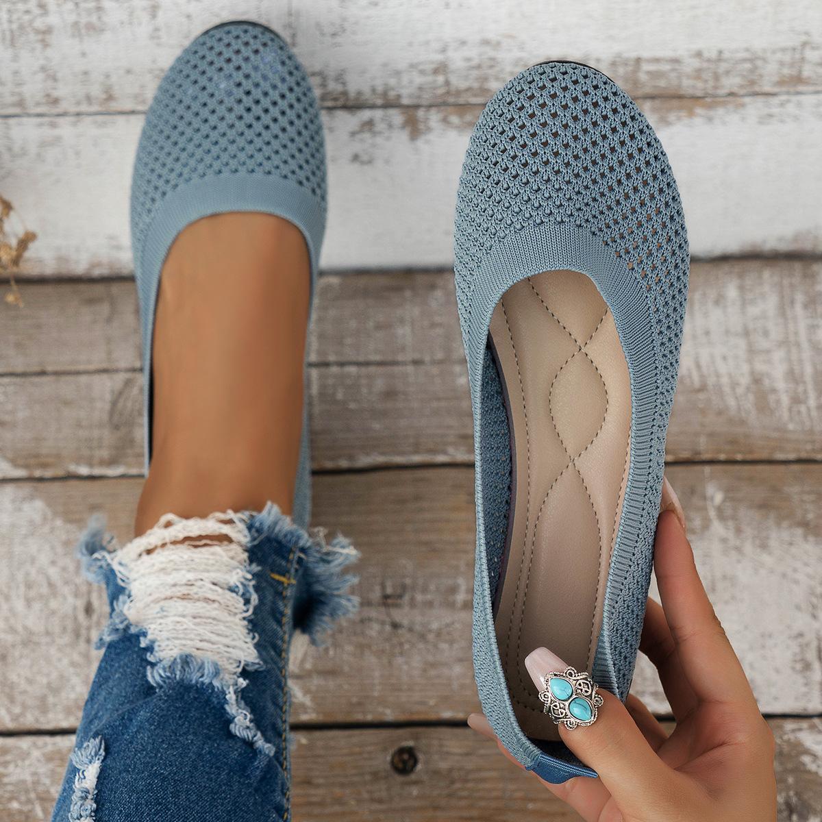 2024 frauen Flache Schuhe Frühling und Herbst Neue Mode Runde Kappe Flache Schuhe Atmungsaktivem Mesh Casual Barfuß Schuhe 41 grau