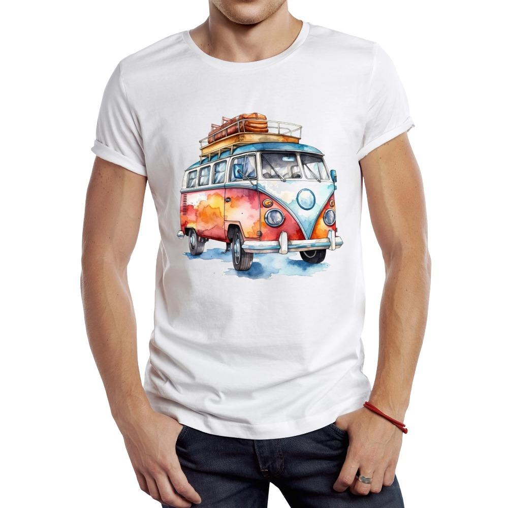 Vintage Bemaltes Wohnmobil Packende Männer T-Shirt Grafik Gehen Campen Sportkleidung Retro Wohnmobil Bus Tops Hipster T-Shirt XXL