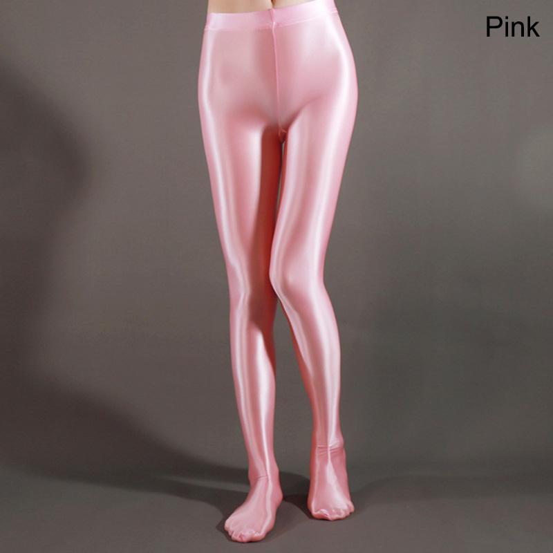 Damen-Strampler, hochelastisch, glänzend, glänzend, Strümpfe, Strumpfhosen, Tanz, Fitness, Leggings M rosa