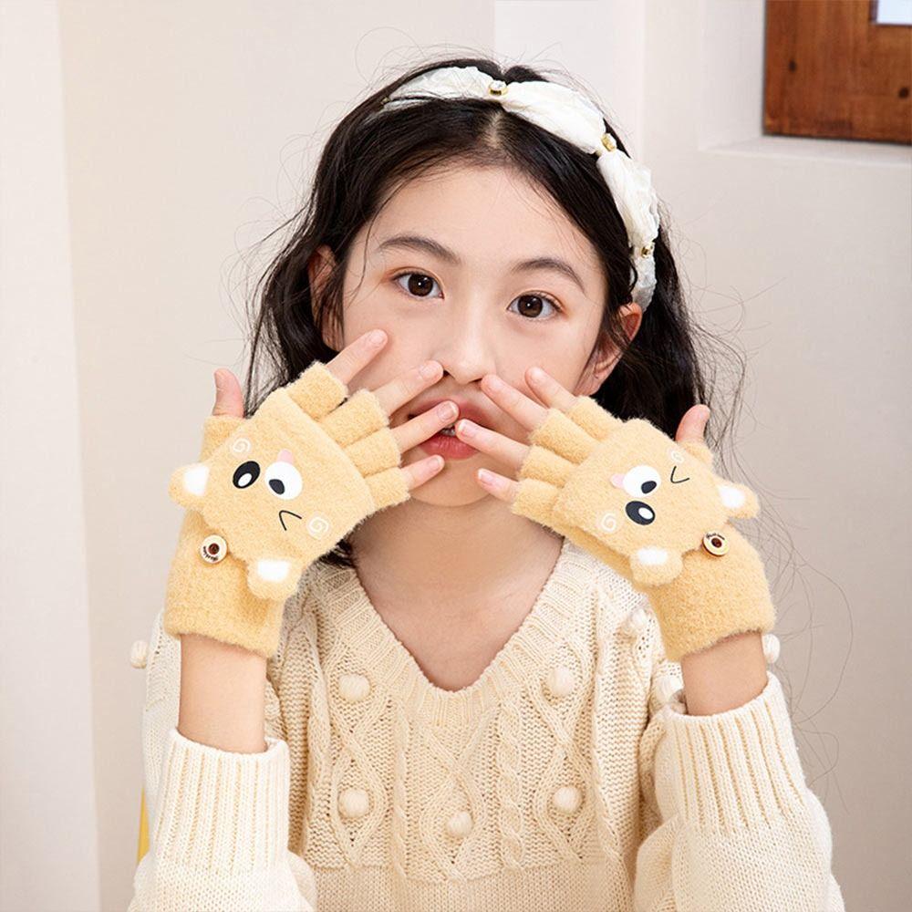 Verdickte Halbfinger-Klapphandschuhe für Studenten, Nerz-Fleece, Weihnachtsgeschenke, Kinder-Winterhandschuhe für Jungen und Mädchen Ginger Yellow